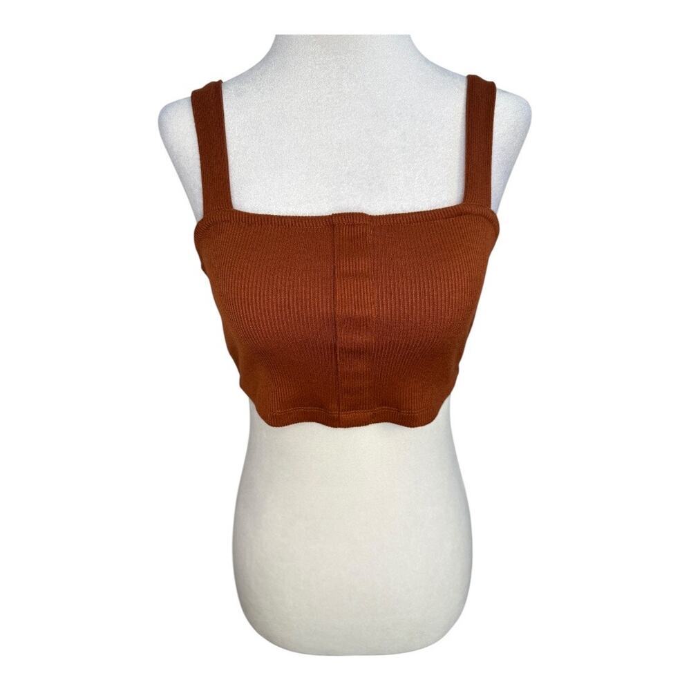 Cider Women's XS Brown Ribbed Knit Sleeveless Crop Tank Top Casual